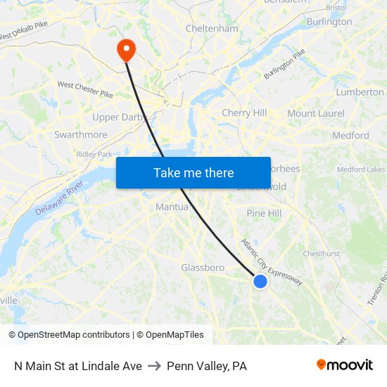 N Main St at Lindale Ave to Penn Valley, PA map