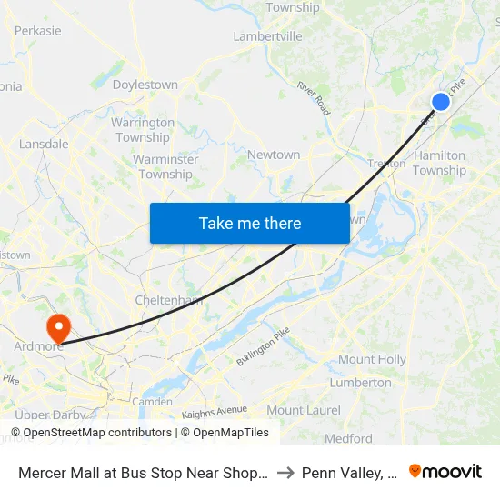 Mercer Mall at Bus Stop Near Shoprite to Penn Valley, PA map