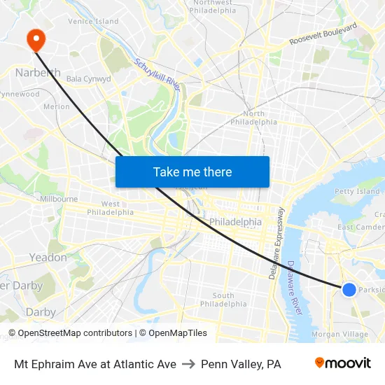 Mt Ephraim Ave at Atlantic Ave to Penn Valley, PA map