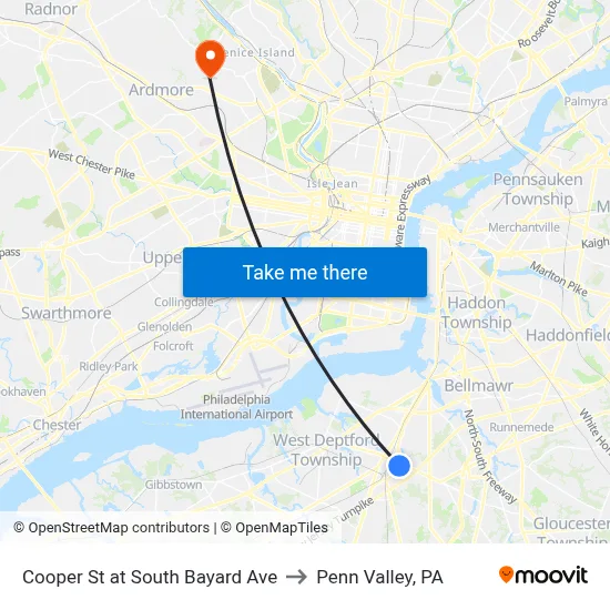 Cooper St at South Bayard Ave to Penn Valley, PA map