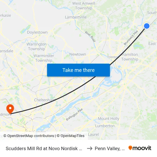 Scudders Mill Rd at Novo Nordisk Way to Penn Valley, PA map