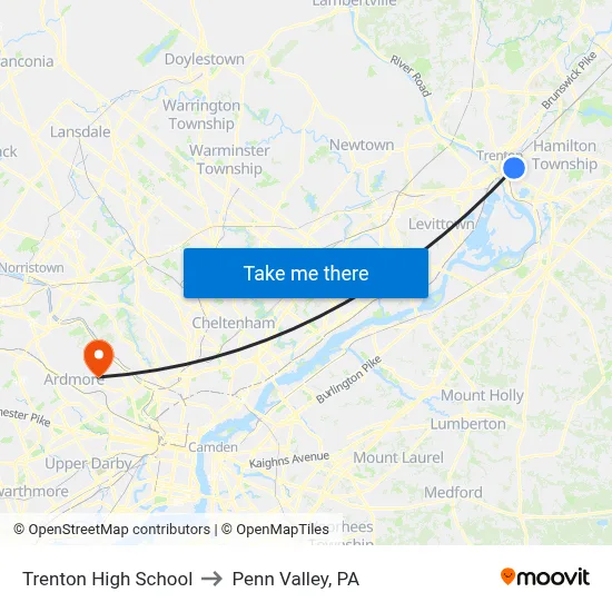 Trenton High School to Penn Valley, PA map