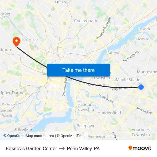 Boscov's Garden Center to Penn Valley, PA map