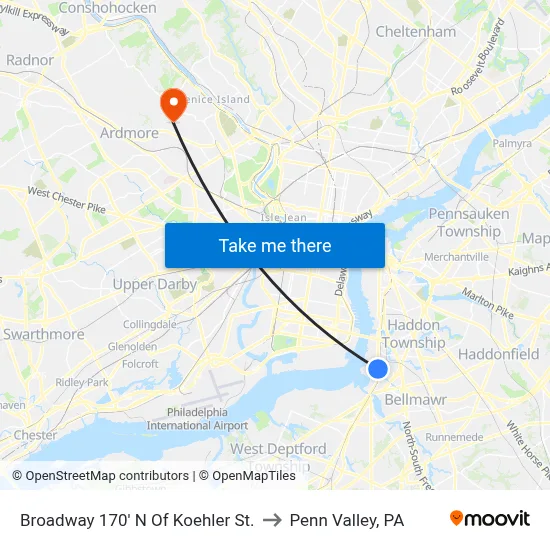 Broadway 170' N Of Koehler St. to Penn Valley, PA map