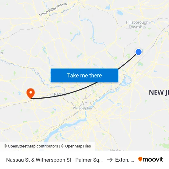 Nassau St & Witherspoon St - Palmer Square to Exton, PA map