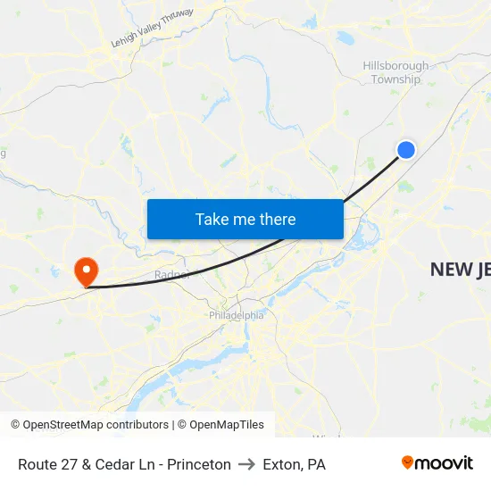 Route 27 & Cedar Ln - Princeton to Exton, PA map