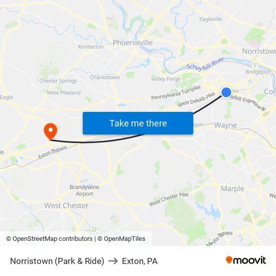 Norristown (Park & Ride) to Exton, PA map