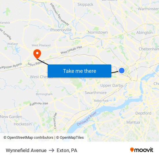Wynnefield Avenue to Exton, PA map