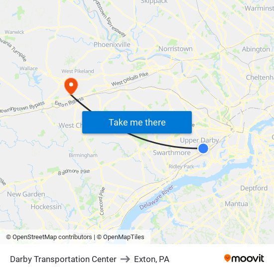 Darby Transportation Center to Exton, PA map