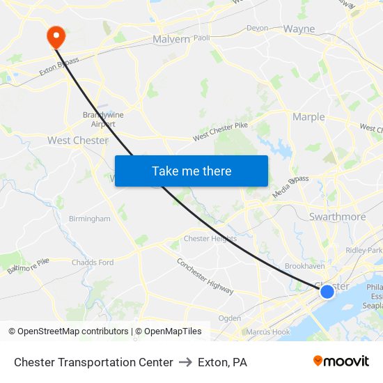 Chester Transportation Center to Exton, PA map