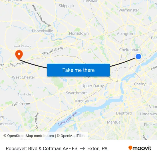 Roosevelt Blvd & Cottman Av - FS to Exton, PA map