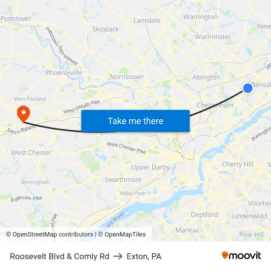 Roosevelt Blvd & Comly Rd to Exton, PA map