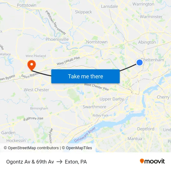 Ogontz Av & 69th Av to Exton, PA map