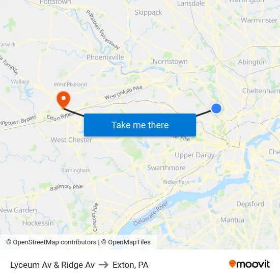 Lyceum Av & Ridge Av to Exton, PA map