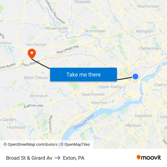 Broad St & Girard Av to Exton, PA map