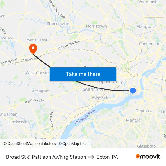 Broad St & Pattison Av/Nrg Station to Exton, PA map