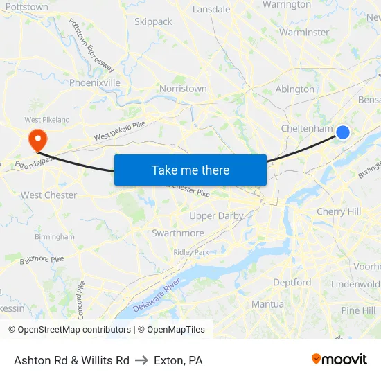 Ashton Rd & Willits Rd to Exton, PA map