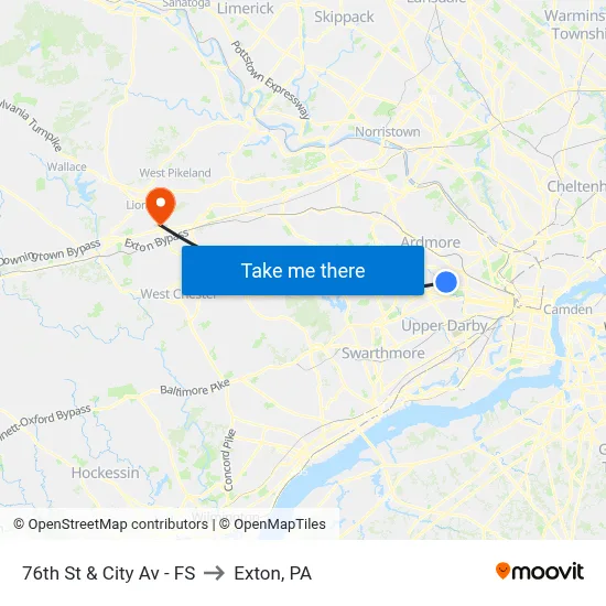 76th St & City Av - FS to Exton, PA map