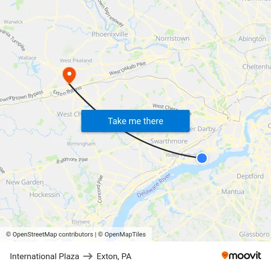 International Plaza to Exton, PA map