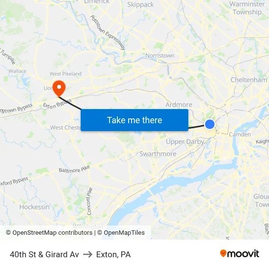 40th St & Girard Av to Exton, PA map