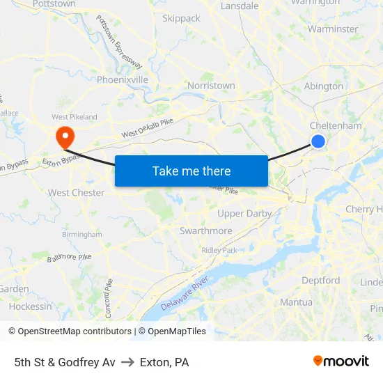5th St & Godfrey Av to Exton, PA map