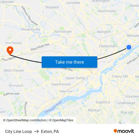 City Line Loop to Exton, PA map