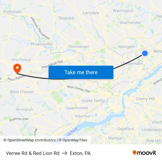 Verree Rd & Red Lion Rd to Exton, PA map