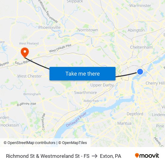 Richmond St & Westmoreland St - FS to Exton, PA map