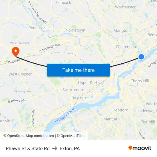 Rhawn St & State Rd to Exton, PA map