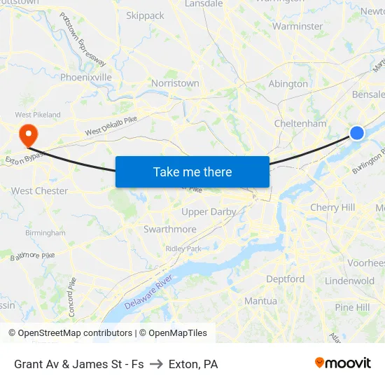 Grant Av & James St - Fs to Exton, PA map