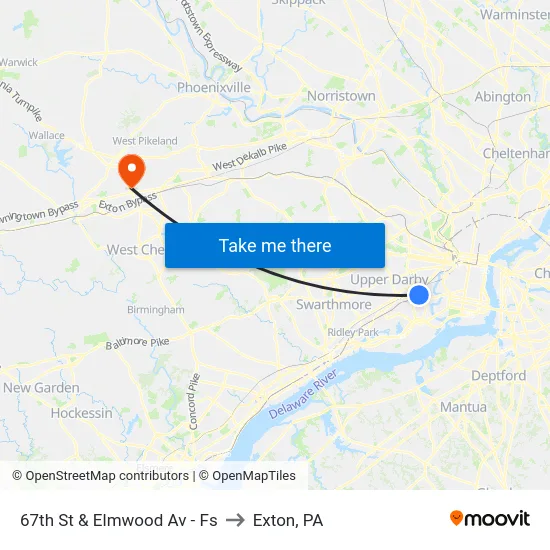 67th St & Elmwood Av - Fs to Exton, PA map