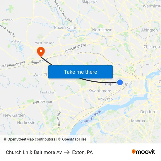 Church Ln & Baltimore Av to Exton, PA map