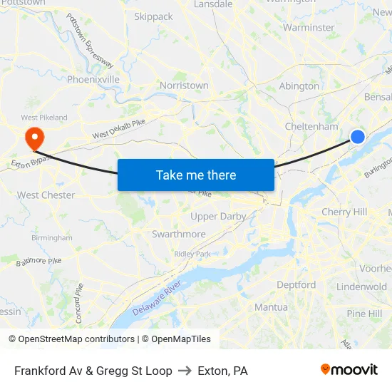 Frankford Av & Gregg St Loop to Exton, PA map