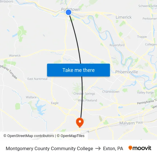 Montgomery County Community College to Exton, PA map