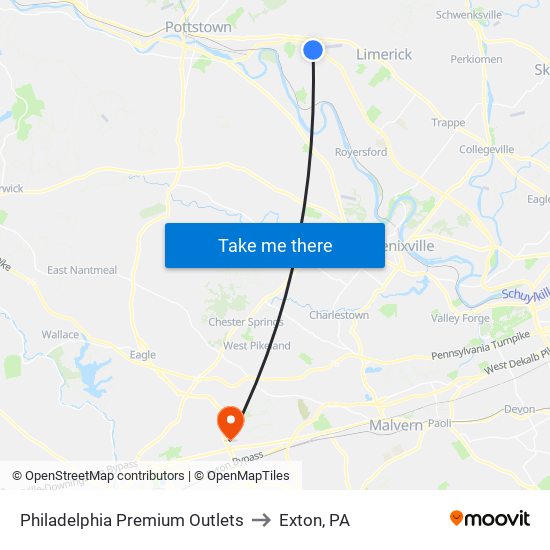 Philadelphia Premium Outlets to Exton, PA map