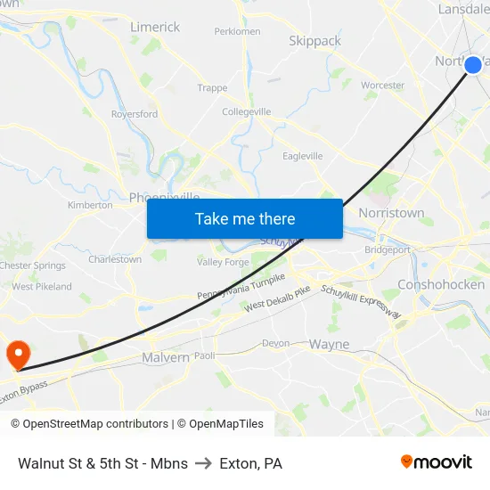 Walnut St & 5th St - Mbns to Exton, PA map