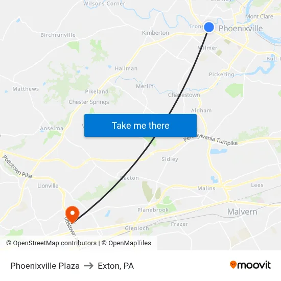 Phoenixville Plaza to Exton, PA map