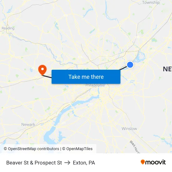 Beaver St & Prospect St to Exton, PA map