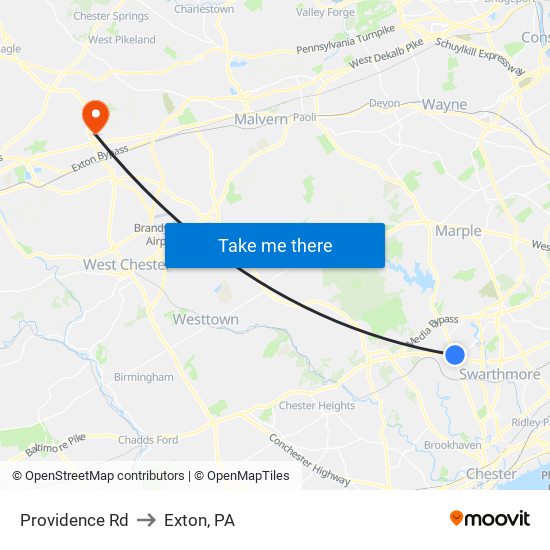 Providence Rd to Exton, PA map