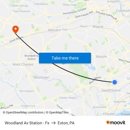 Woodland Av Station - Fs to Exton, PA map