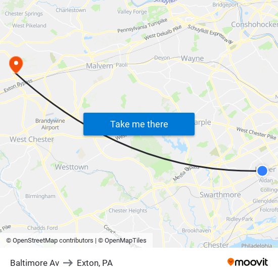 Baltimore Av to Exton, PA map