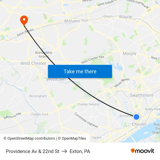 Providence Av & 22nd St to Exton, PA map