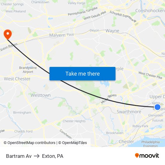 Bartram Av to Exton, PA map