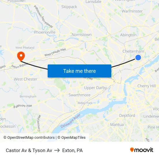 Castor Av & Tyson Av to Exton, PA map