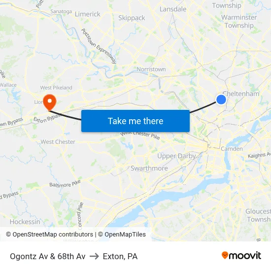 Ogontz Av & 68th Av to Exton, PA map