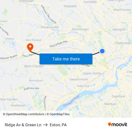 Ridge Av & Green Ln to Exton, PA map