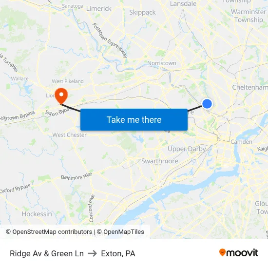 Ridge Av & Green Ln to Exton, PA map