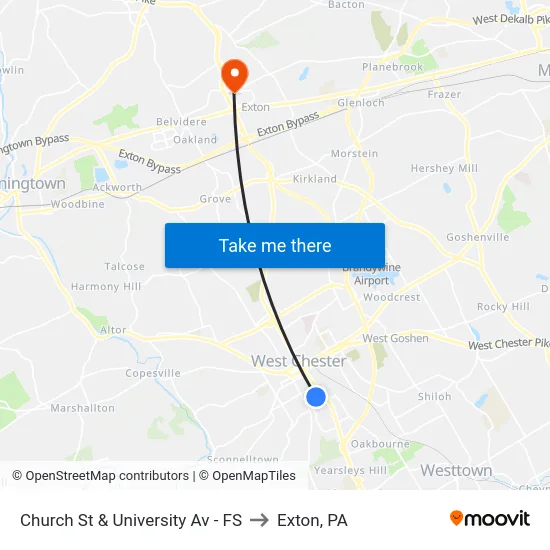 Church St & University Av - FS to Exton, PA map