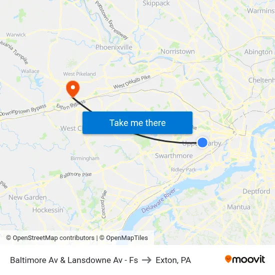 Baltimore Av & Lansdowne Av - Fs to Exton, PA map