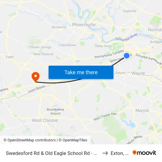 Swedesford Rd & Old Eagle School Rd - Mbns to Exton, PA map